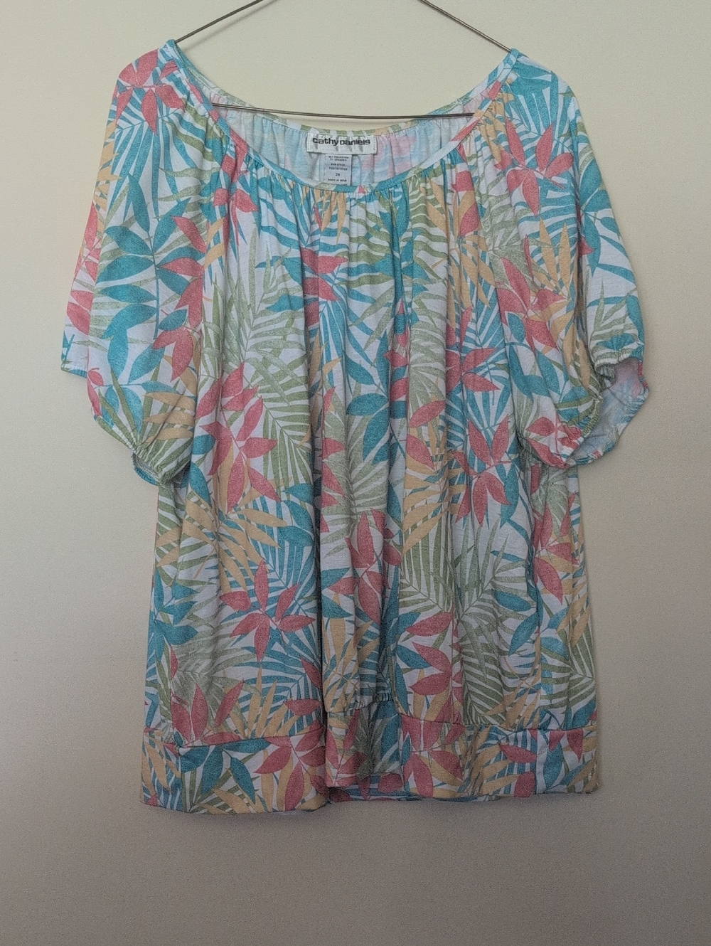 Cathy Daniels Pastel Tropical Peasant Blouse - Blue, Pink, Yellow, Green